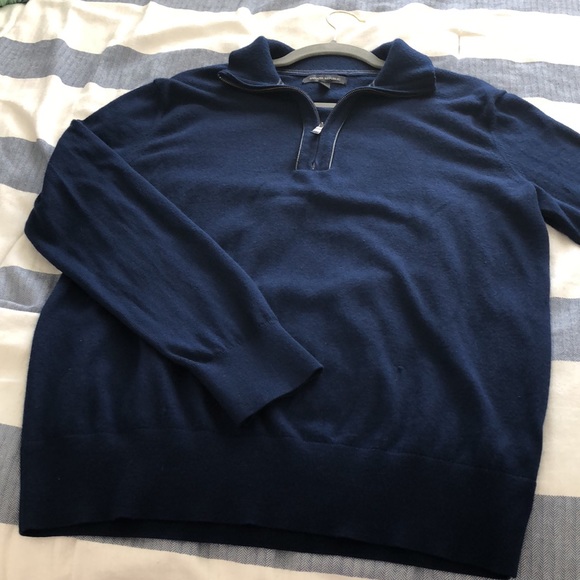 Merino wool sweater with faux leather piping and half zip - Picture 1 of 12